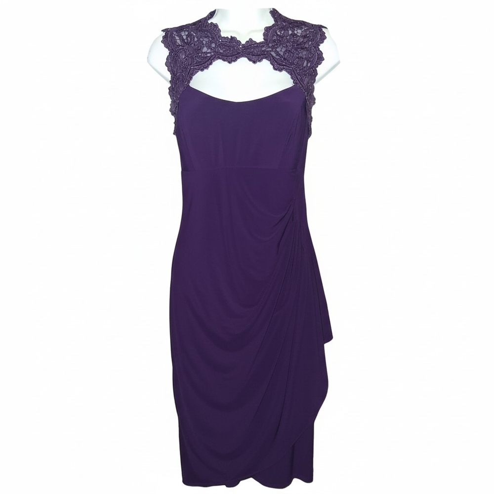 Elegant Asymmetrical Purple Dress with Lace Detail